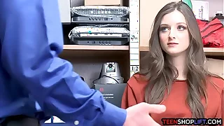 Pretty brunette teen caught shoplifting by a mall cop
